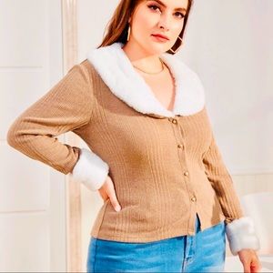 NWT Plus Sized Faux Fur Collar & Cuff Teddy Jacket